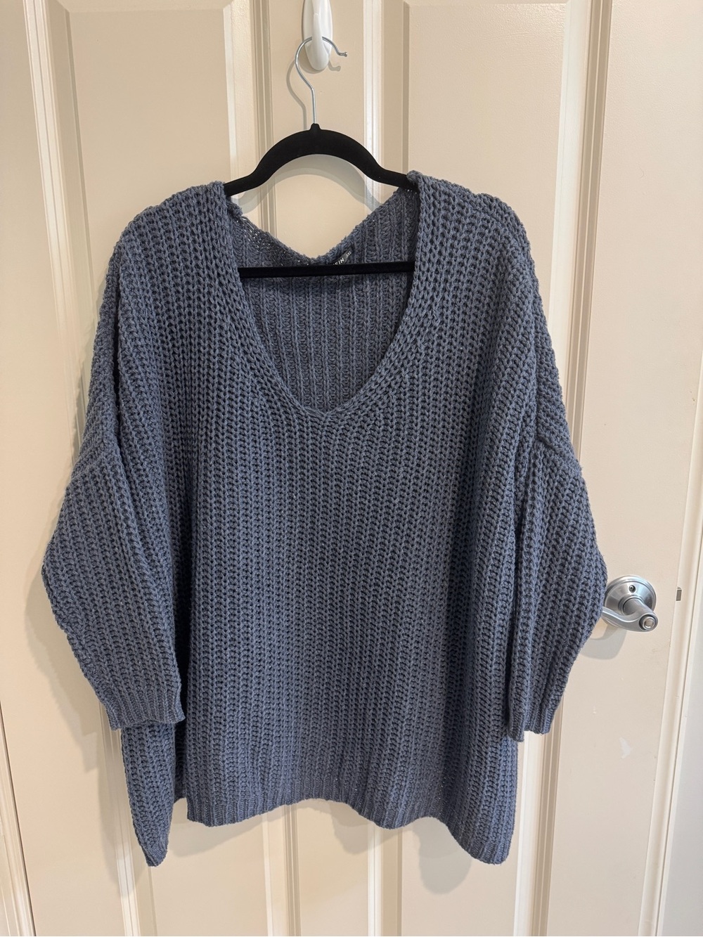 SHEIN Chunky V-Neck Drop Shoulder Sweater - Slate Blue Plus Size 3XL